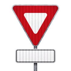 Blank triangular road sign with blank rectangular white