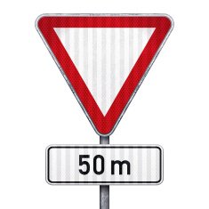 Blank triangular road sign with 50 meters ahead to hazard N2