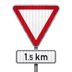 Blank triangular road sign with 1 5 kilometers ahead to hazard N2