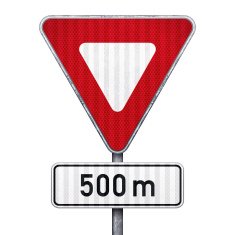 Blank triangular road sign with 500 meters ahead to hazard N2