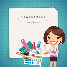 Blue Stationary Background with Female Manager N2