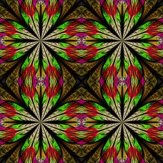 Symmetrical pattern in stained-glass window style Red and green N3