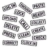 Black vector grunge stamps with text LOCK READY CHECK N2