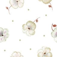 Hand drawn pansy and dot background vintage style