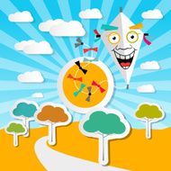 Paper Kite on Sky with Landscape