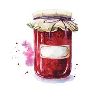 Fruit jam with a sticker Mason jar Watercolor Hand painted