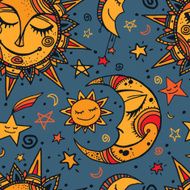 Tribal seamless pattern with sun moon and stars N2