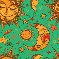 Tribal seamless pattern with sun moon and stars N3