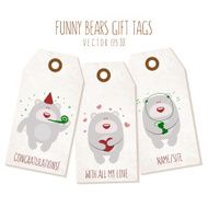 Set of funny bears gift tags on textured background