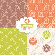 Collection of seamless patterns with cute pets Dog bone dog house N2