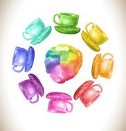 Watercolor rainbow vector frame with cups N2