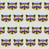 Abstract bright colored polygonal triangle geometric raccoon seamless pattern background N2