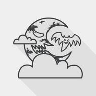 Halloween moon flat icon with long shadow line N2