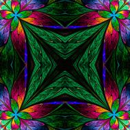 Symmetrical multicolored flower pattern in stained-glass window style N4