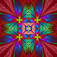 Symmetrical multicolored flower pattern in stained-glass window style N5