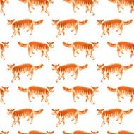 Seamless pattern with watercolor red cats N2