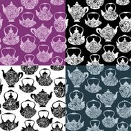 Set of seamless pattern with retro design china tea pots N2