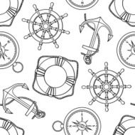 Vector pattern with isolated anchor lifebuoy ship's wheel compass N2