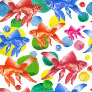 Seamless pattern watercolor colorful fish and drops