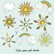 Cute set with suns and clouds