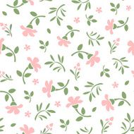 Seamless pattern with pink flowers and green leaves Vector illustration
