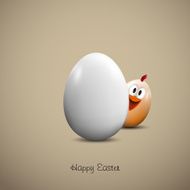 Happy easter Funny chicken with realistic egg - vector card N2