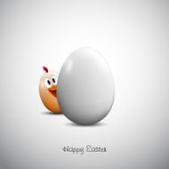 Happy easter Funny chicken with realistic egg - vector card N3