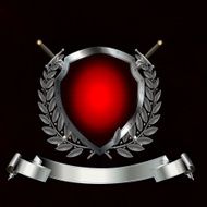 Ancient silver red shield with laurel branch and swords