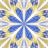 Symmetrical fractal flower in stained-glass window style Blue and beige