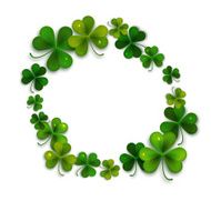 Saint Patricks Day vector background frame with realistic shamrock leaves N2