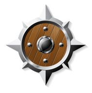 Steel and wooden shield in star shape isolated on white