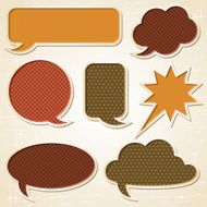 Textured speech bubbles and stickers set in retro style N6