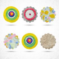 6 circles made with paint brush squeeze bottle scissors