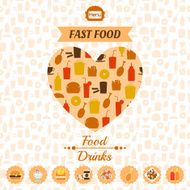 Set of fast food icons background labels N2