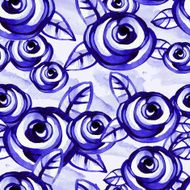Watercolor hand drawn pattern with blue roses N2