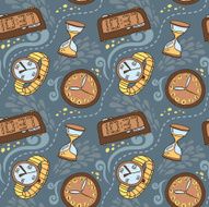Seamless pattern with clocks and watches N2