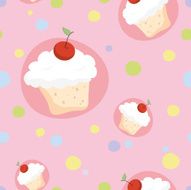 Seamless pattern with cherry cupcakes N13