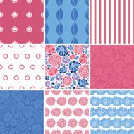 Vector mosaic flowers set of nine matching colorful repeat patterns