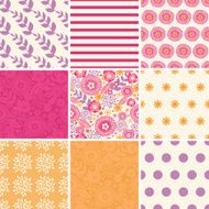 Vector Warm Summer Plants Set of Nine Matching Repeating Patterns