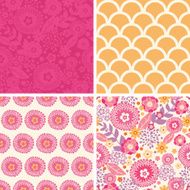 Vector warm summer plants set of four matching repeating patterns