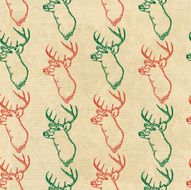 Victorian Christmas deer head repeat seamless pattern background N2