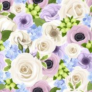 Vector seamless pattern with colorful roses lisianthuses anemones and hydrangea