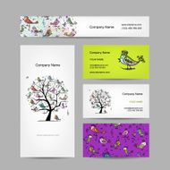 Business cards design art tree with funny birds