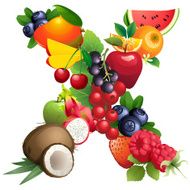 Letter X composed of different fruits with leaves N2