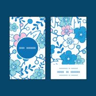 Vector blue and pink kimono blossoms vertical round frame pattern N4