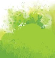 Vector rabbits in grass spring nature background