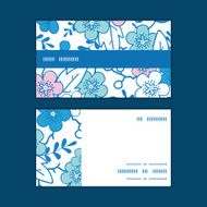 Vector blue and pink kimono blossoms horizontal stripe frame pattern N2