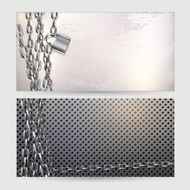 Metal chain and padlock on a gray metal banners