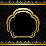 golden ornament on black background with center frame - vector
