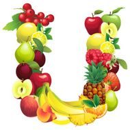 Letter U composed of different fruits with leaves